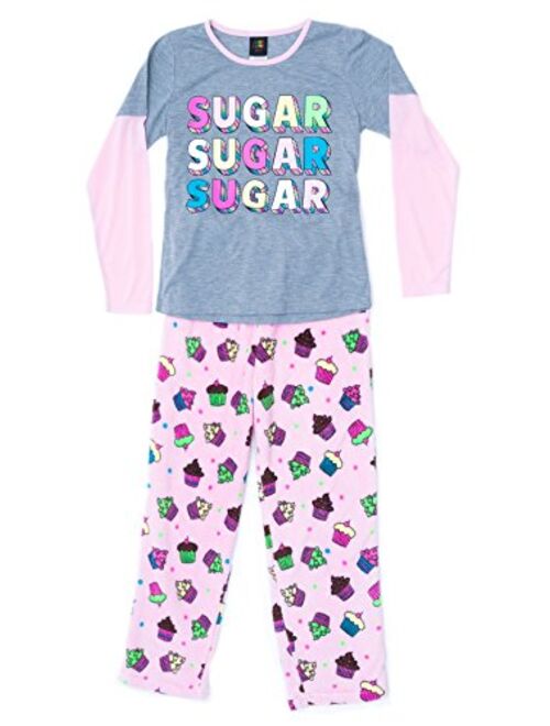 Just Love Two Piece Girls Screen Print Pajamas Set - Jersey Top - Fleece Bottom