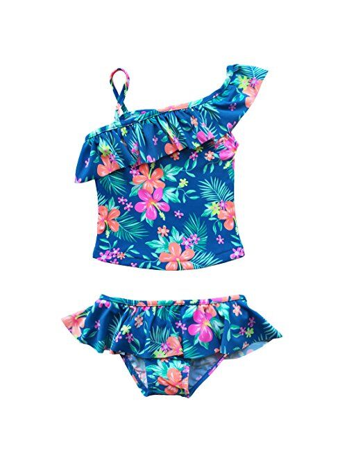 TiaoBug Girls Floral Halter Spaghetti Tankini Swimsuit Bikini Swimwear Summer Bather Swim Bathing Suit