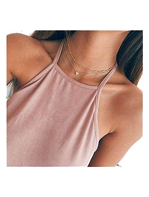 LittleB Simple Double-deck Choker Heart Pendant Necklace for women and girls.