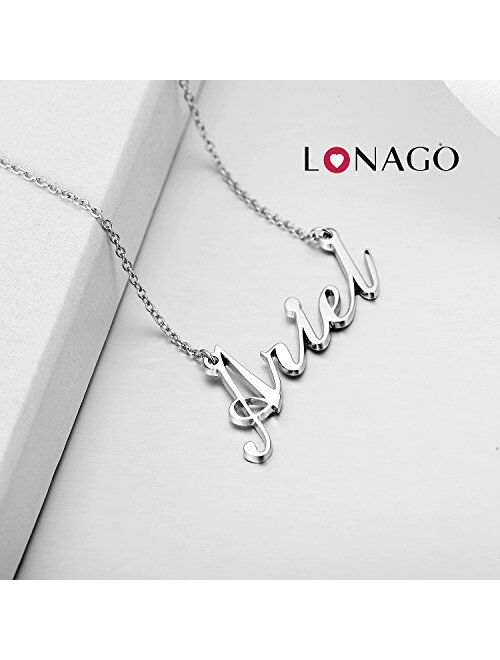 LONAGO Personalized Name Necklace 18K Gold Plated Custom Made Any Nameplate Classic Cursive Rose Gold Sterling Silver Pendant