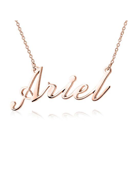 LONAGO Personalized Name Necklace 18K Gold Plated Custom Made Any Nameplate Classic Cursive Rose Gold Sterling Silver Pendant