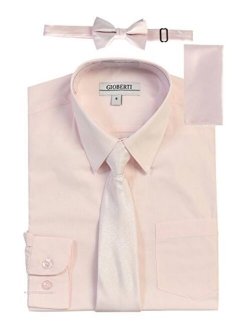 Boy's Long Sleeve Dress Shirt   Solid Tie, Bow Tie, and Hanky