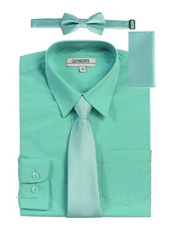 Boy's Long Sleeve Dress Shirt   Solid Tie, Bow Tie, and Hanky