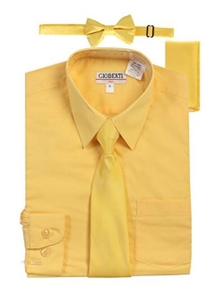 Boy's Long Sleeve Dress Shirt   Solid Tie, Bow Tie, and Hanky