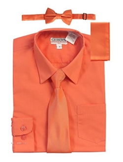 Boy's Long Sleeve Dress Shirt   Solid Tie, Bow Tie, and Hanky