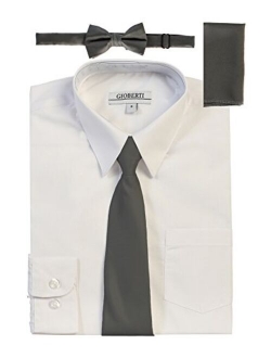 Boy's Long Sleeve Dress Shirt   Solid Tie, Bow Tie, and Hanky