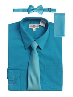 Boy's Long Sleeve Dress Shirt   Solid Tie, Bow Tie, and Hanky