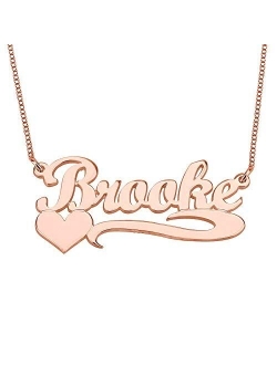 YINSHIFU Name Necklace Personalized Name Plate Pendant Necklace with Heart in 18K Gold Plated