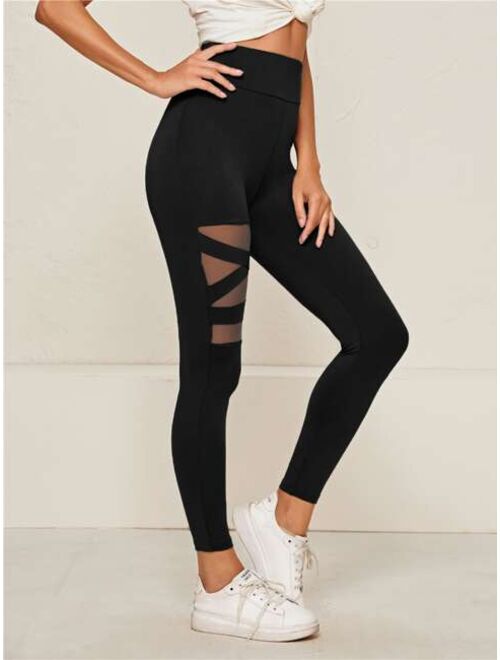 Shein Wide Waistband Mesh Insert Leggings