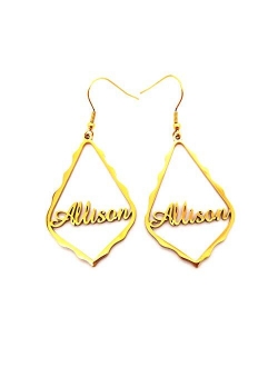 PANGRUI Personalized Name Earrings, Gold Plated Customized Drop & Dangle Hoop Earrings for Womens Girls