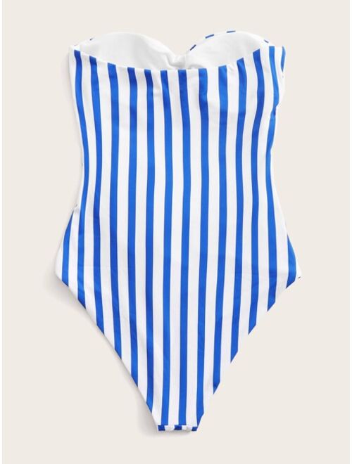 Shein Striped Knot Front One Piece Swimsuit