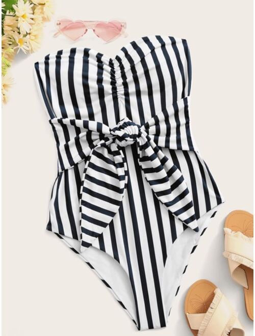 Shein Striped Knot Front One Piece Swimsuit