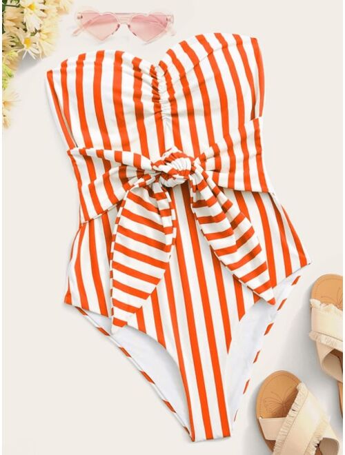 Shein Striped Knot Front One Piece Swimsuit