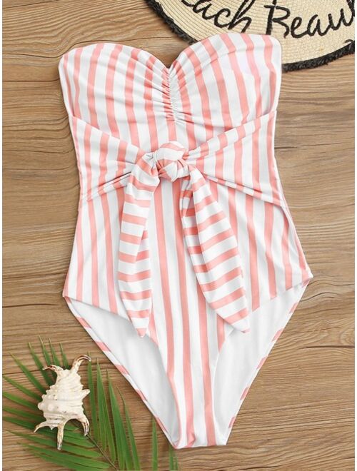 Shein Striped Knot Front One Piece Swimsuit