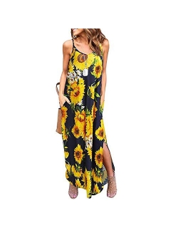 Womens Summer Casual Loose Long Maxi Beach Cover Up Cami Dress with Pockets