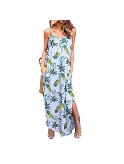 Womens Summer Casual Loose Long Maxi Beach Cover Up Cami Dress with Pockets