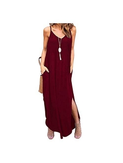 Womens Summer Casual Loose Long Maxi Beach Cover Up Cami Dress with Pockets