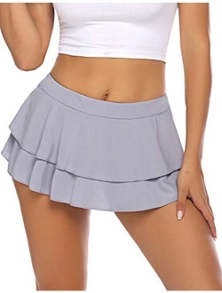 Women Pleated Mini Skirt Solid Ruffle Lingerie Skirts