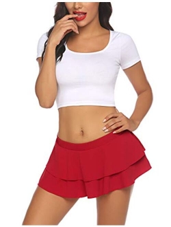 Women Pleated Mini Skirt Solid Ruffle Lingerie Skirts