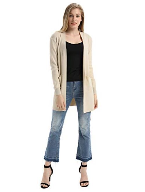 GRACE KARIN Women's Long Sleeve Open Front Knitting Kimono Cardigan with Pockets