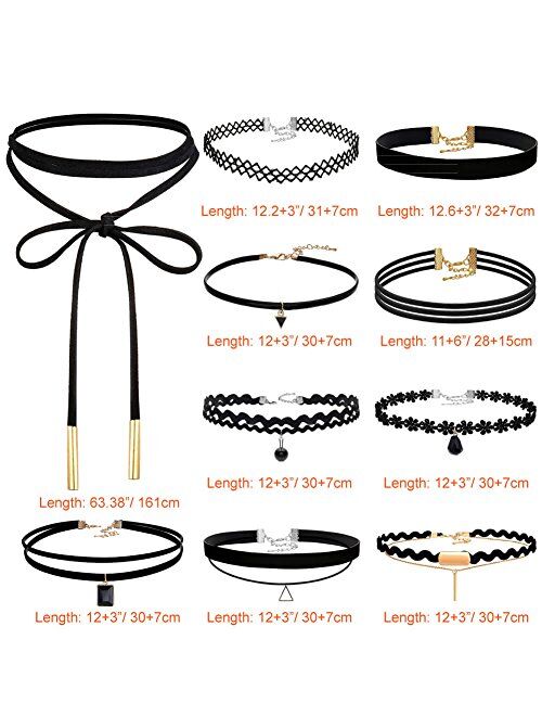 Paxcoo CN-01 Black Velvet Choker Necklaces with Storage Bag for Women Girls, Pack of 10