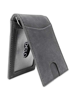 FIDELO Bifold Leather Minimalist Wallet RFID Slim Wallet for Men with Money Clip