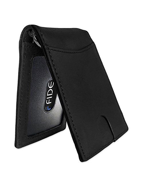 FIDELO Bifold Leather Minimalist Wallet RFID Slim Wallet for Men with Money Clip