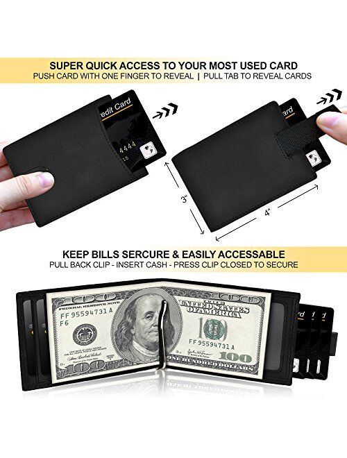 FIDELO Bifold Leather Minimalist Wallet RFID Slim Wallet for Men with Money Clip