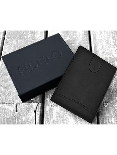 FIDELO Bifold Leather Minimalist Wallet RFID Slim Wallet for Men with Money Clip