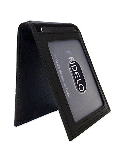 FIDELO Bifold Leather Minimalist Wallet RFID Slim Wallet for Men with Money Clip