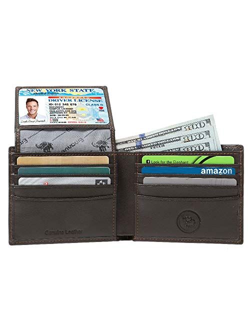 Mens Genuine Leather Wallet RFID Blocking Security Wallet by Emanuel