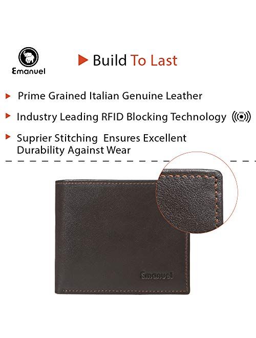 Mens Genuine Leather Wallet RFID Blocking Security Wallet by Emanuel