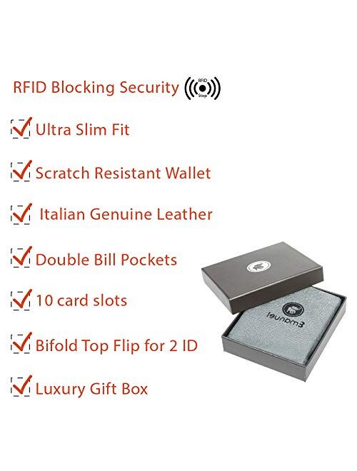 Mens Genuine Leather Wallet RFID Blocking Security Wallet by Emanuel