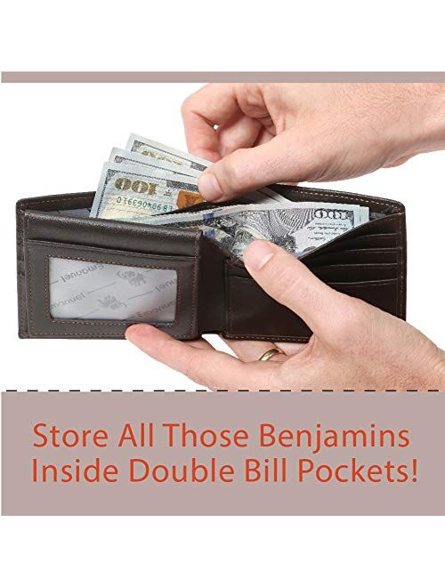 Mens Genuine Leather Wallet RFID Blocking Security Wallet by Emanuel