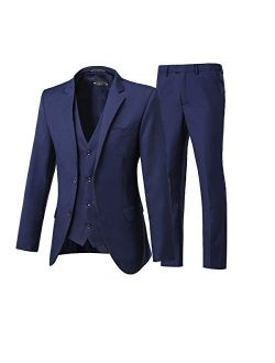 Yanlu Slim Fit Men's 3 Piece Suits Two Buttons Weeding Dress Party Suit Navy Blue