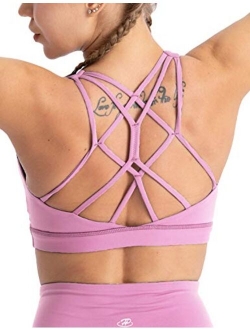 Hopgo Women's Sports Bra Medium Impact Strappy Workout Bra Cross Back Straps Yoga Bra Top