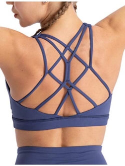 Hopgo Women's Sports Bra Medium Impact Strappy Workout Bra Cross Back Straps Yoga Bra Top