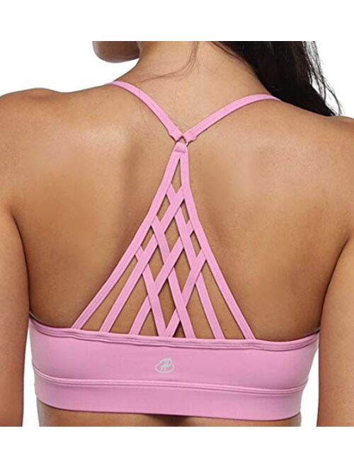 Hopgo Women's Sports Bra Medium Impact Strappy Workout Bra Cross Back Straps Yoga Bra Top