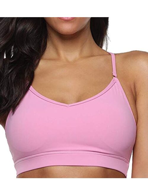 Hopgo Women's Sports Bra Medium Impact Strappy Workout Bra Cross Back Straps Yoga Bra Top