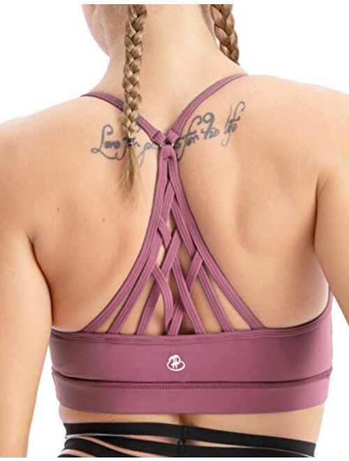 Hopgo Women's Sports Bra Medium Impact Strappy Workout Bra Cross Back Straps Yoga Bra Top