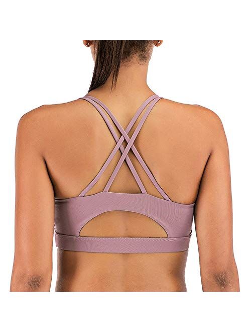 Strappy Sports Bra Workout Running Yoga Bra with Removable Cups Tops Activewear Open Back