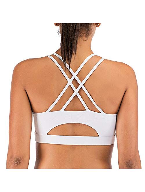 Strappy Sports Bra Workout Running Yoga Bra with Removable Cups Tops Activewear Open Back