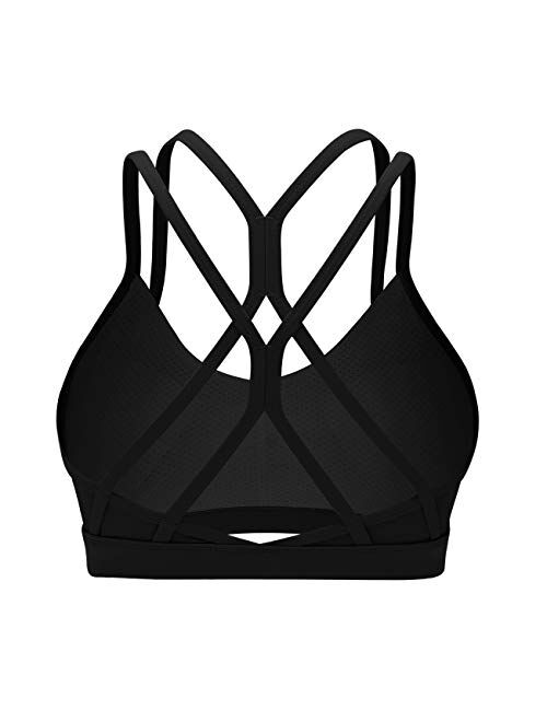 Strappy Sports Bra Workout Running Yoga Bra with Removable Cups Tops Activewear Open Back