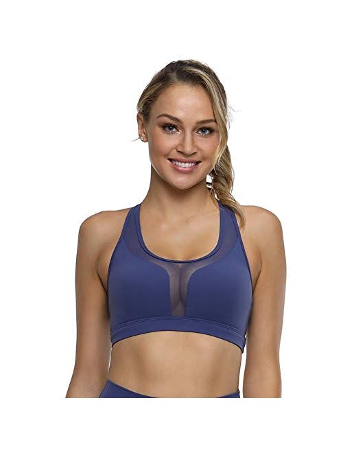 coastal rose Women's Mesh Sports Bra Push Up Racerback Gym Workout Bra Yoga Top