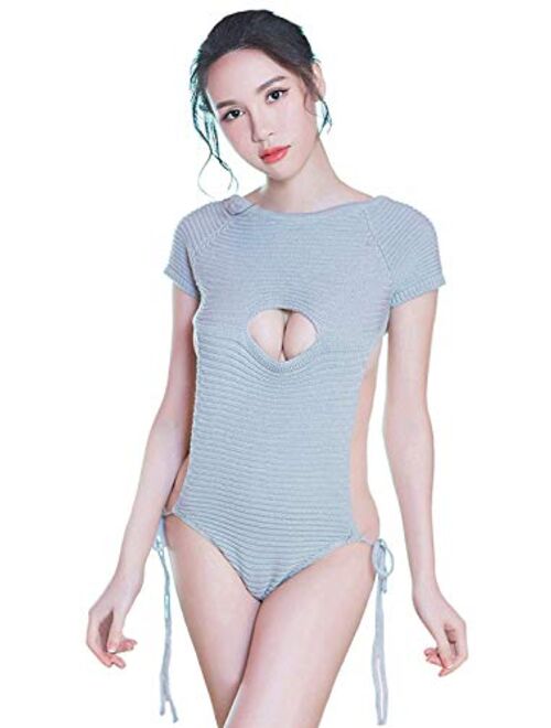 Lucky2Buy Women's Sexy Backless Hollow Out Anime Cosplay Virgin Killer Sweater One-Piece Bikini Knit Tank Top Vest