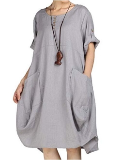 LaovanIn Women's Plus Size Tunic Dress Summer Cotton Linen T Shirt Knee-Length Dresses