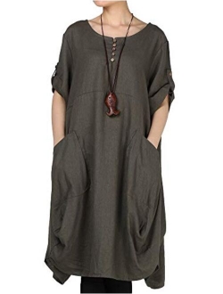 LaovanIn Women's Plus Size Tunic Dress Summer Cotton Linen T Shirt Knee-Length Dresses