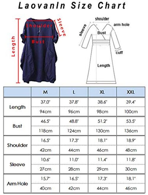 LaovanIn Women's Plus Size Tunic Dress Summer Cotton Linen T Shirt Knee-Length Dresses