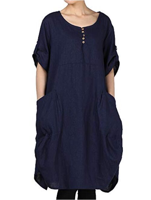 LaovanIn Women's Plus Size Tunic Dress Summer Cotton Linen T Shirt Knee-Length Dresses