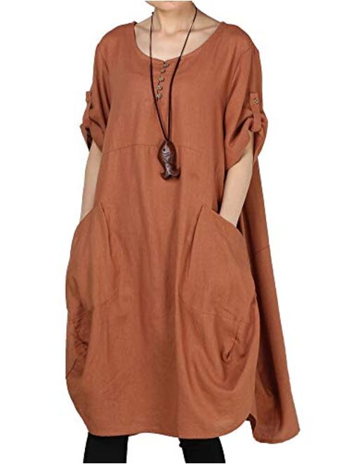 LaovanIn Women's Plus Size Tunic Dress Summer Cotton Linen T Shirt Knee-Length Dresses